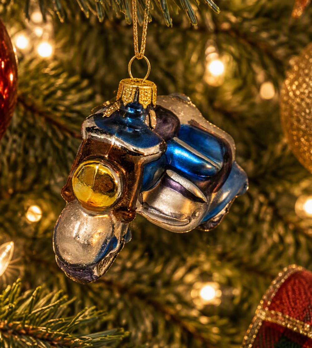 Dept 56 Motorcycle Mini Glass Ornament Blue Silver Handblown Hand-Painted 2 1/2"